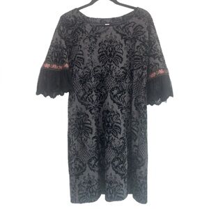 Uncle Frank Ivy Jane Gray Velvet Burnout Dress with Lace Ruffle Cuffs
